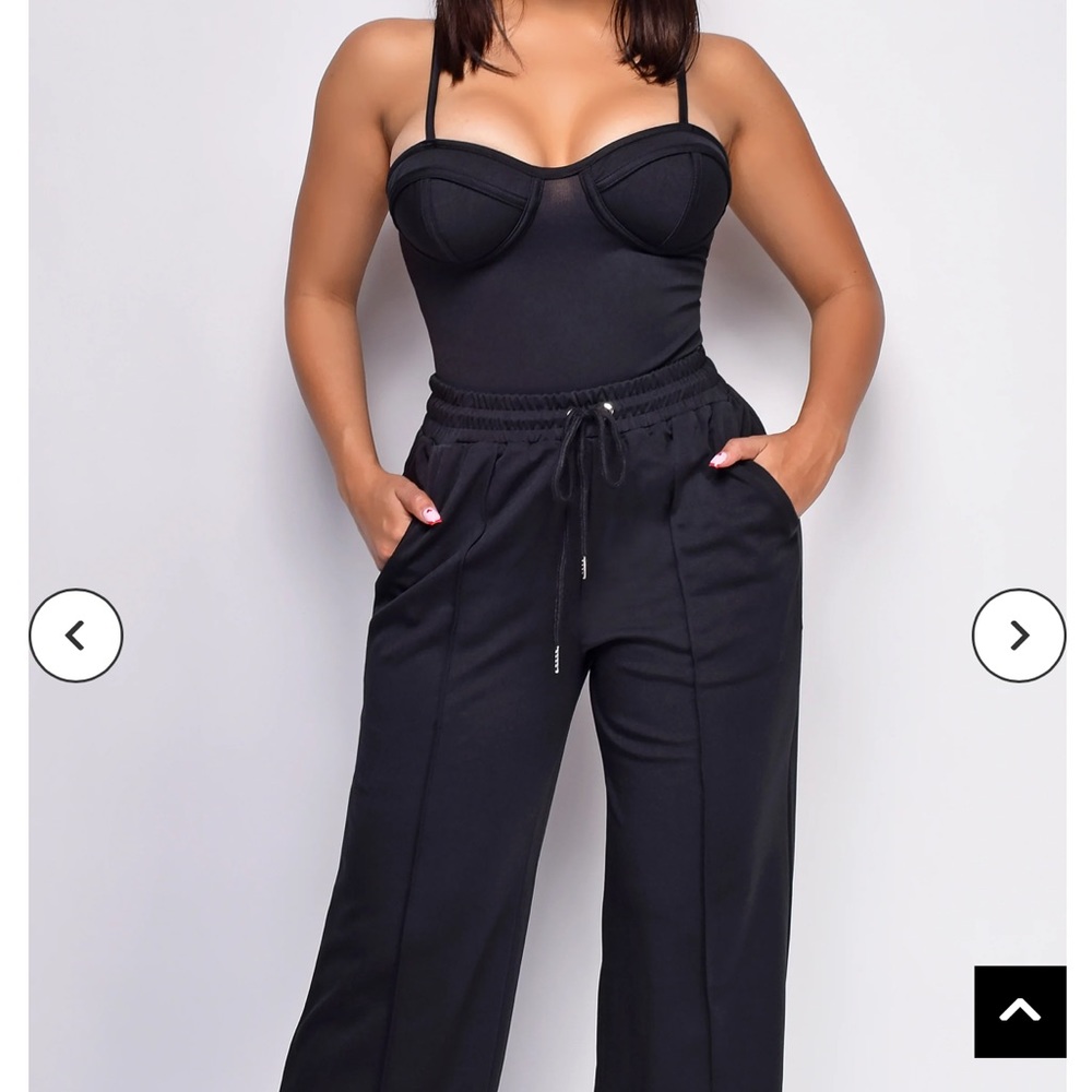 Madley black bustier wide leg pant set
